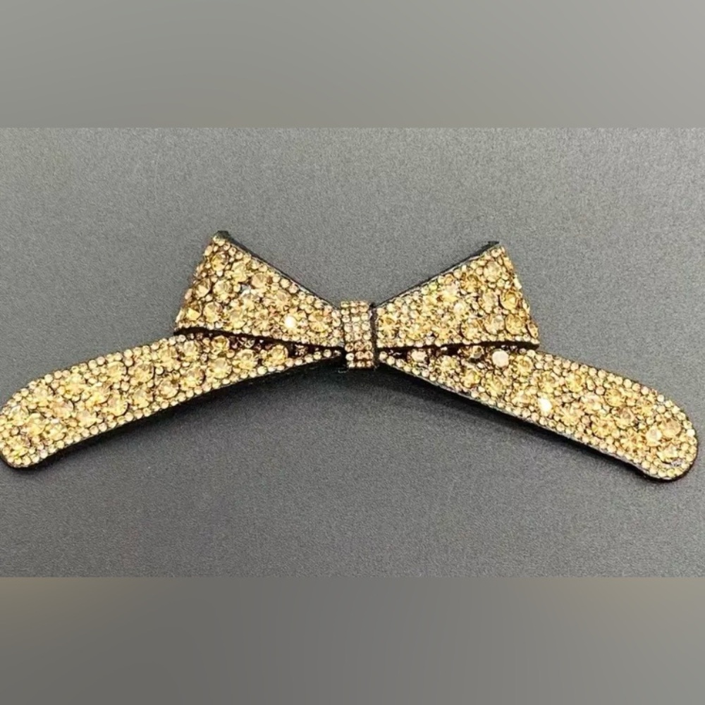 Gold 3D Crystal Bowtie | Elegant & Sophisticated Accessory | New | 4.7” Sew-On